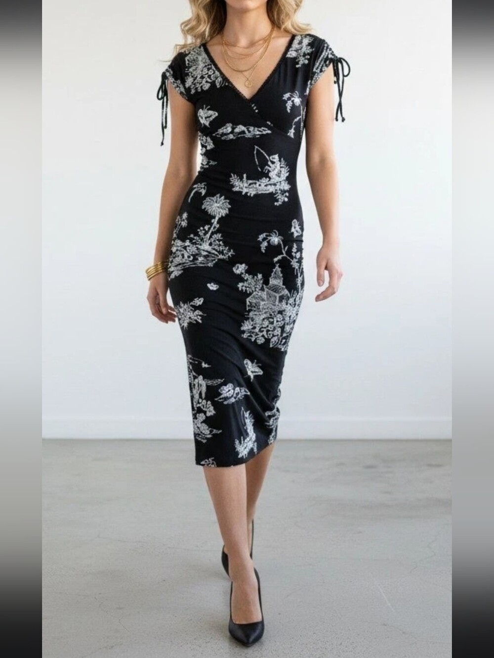 Guess Collection Black and White Wrap-Style Midi Dress